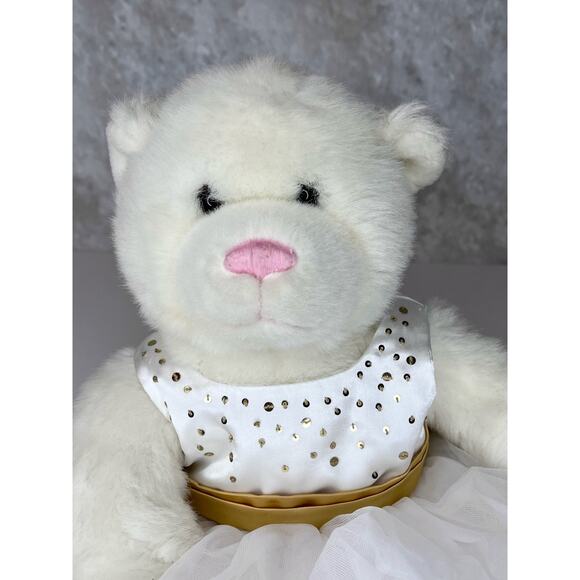 Build A Bear Teddy Bear Plush 16" White Stuffed Animal Gold Ballerina Tutu Dress - Picture 2 of 9